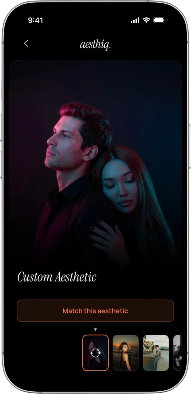 Custom Aesthetic feature in Aesthiq matching a reference photo's grade